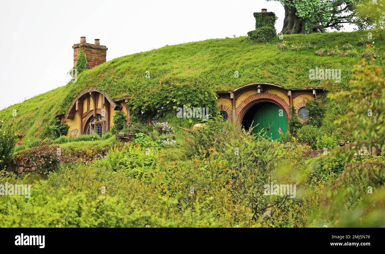 Hobbit dugouts - Matamata, New Zealand Stock Photo