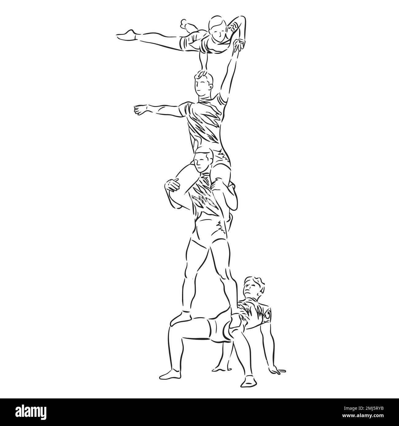 Acrobatic, balance, performance, cooperation concept. Hand drawn