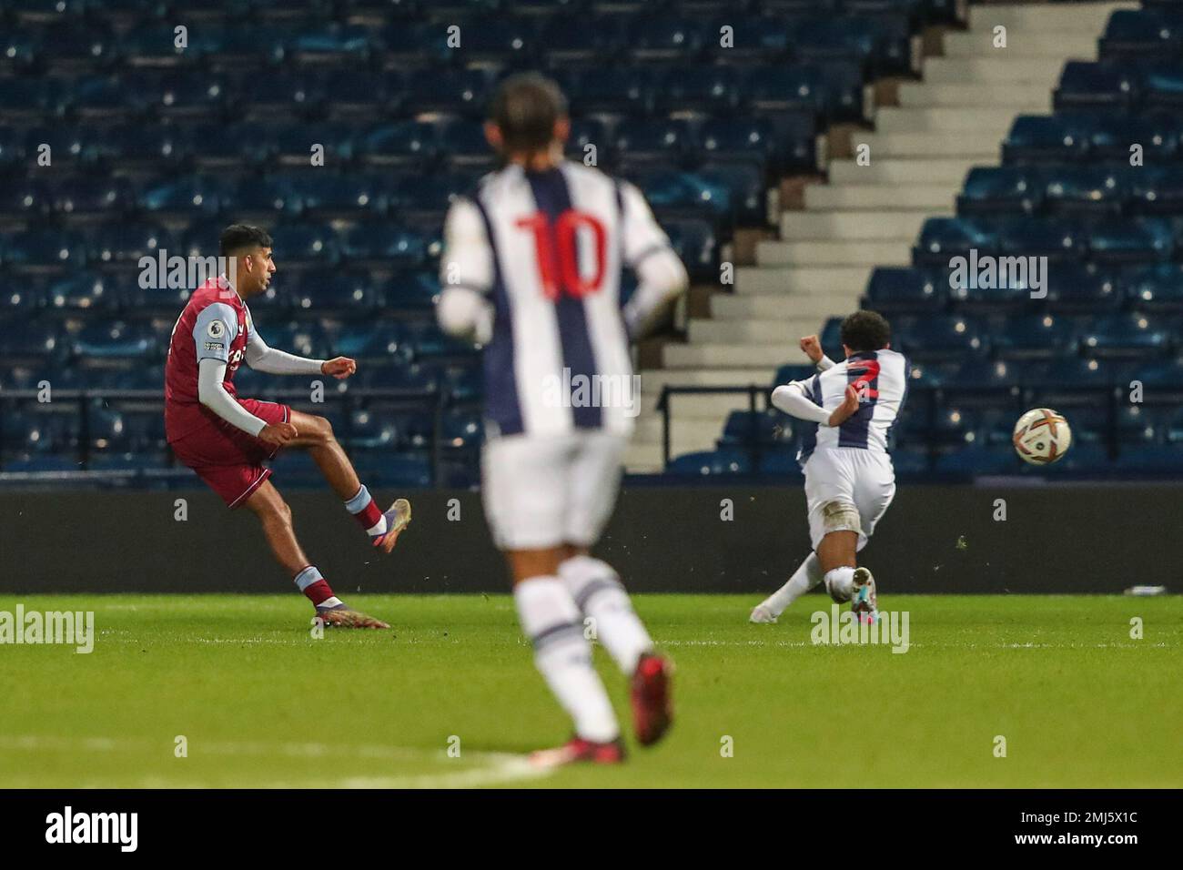 West Bromwich, UK. 27th Jan, 2023. Arjan Raikhy #55 of Aston Villascores a goal to make it 0-3 during the Premier League 2 U23 match West Bromwich Albion U23 vs Aston Villa U23 at The Hawthorns, West Bromwich, United Kingdom, 27th January 2023 (Photo by Gareth Evans/News Images) Credit: News Images LTD/Alamy Live News Stock Photo