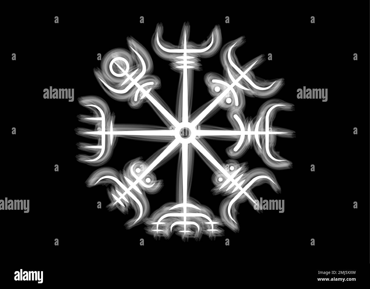 Viking Pagan Compass, Vegvisir Wind rose, navigation runic compass, Norse Mythology. Protective talisman for travelers. Magical Navigator logo Stock Vector