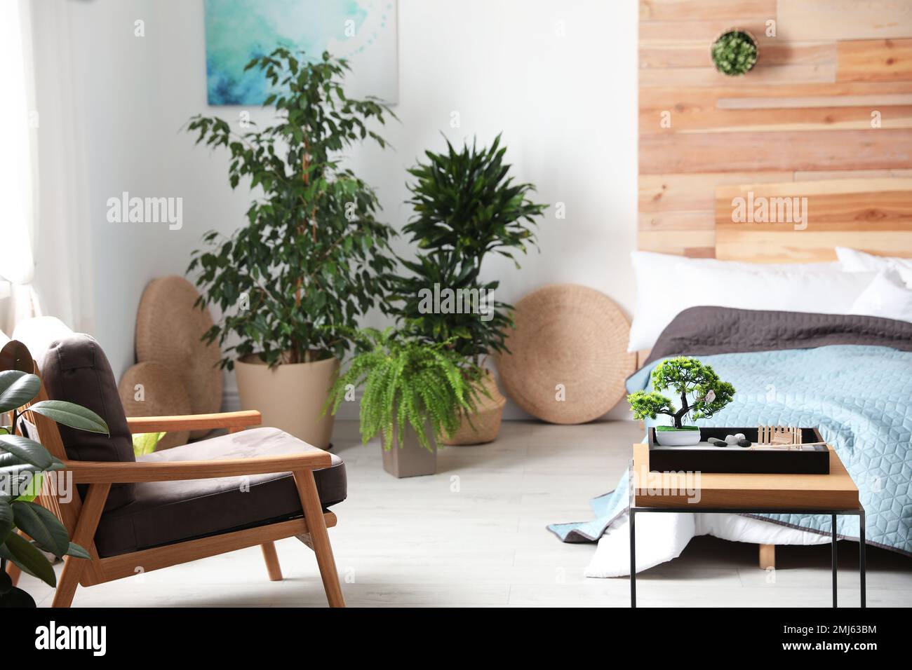 Miniature zen garden in stylish bedroom interior Stock Photo Alamy