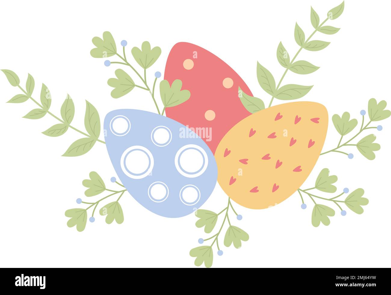 Decorative Easter eggs with branches and leaves. Vector illustration ...