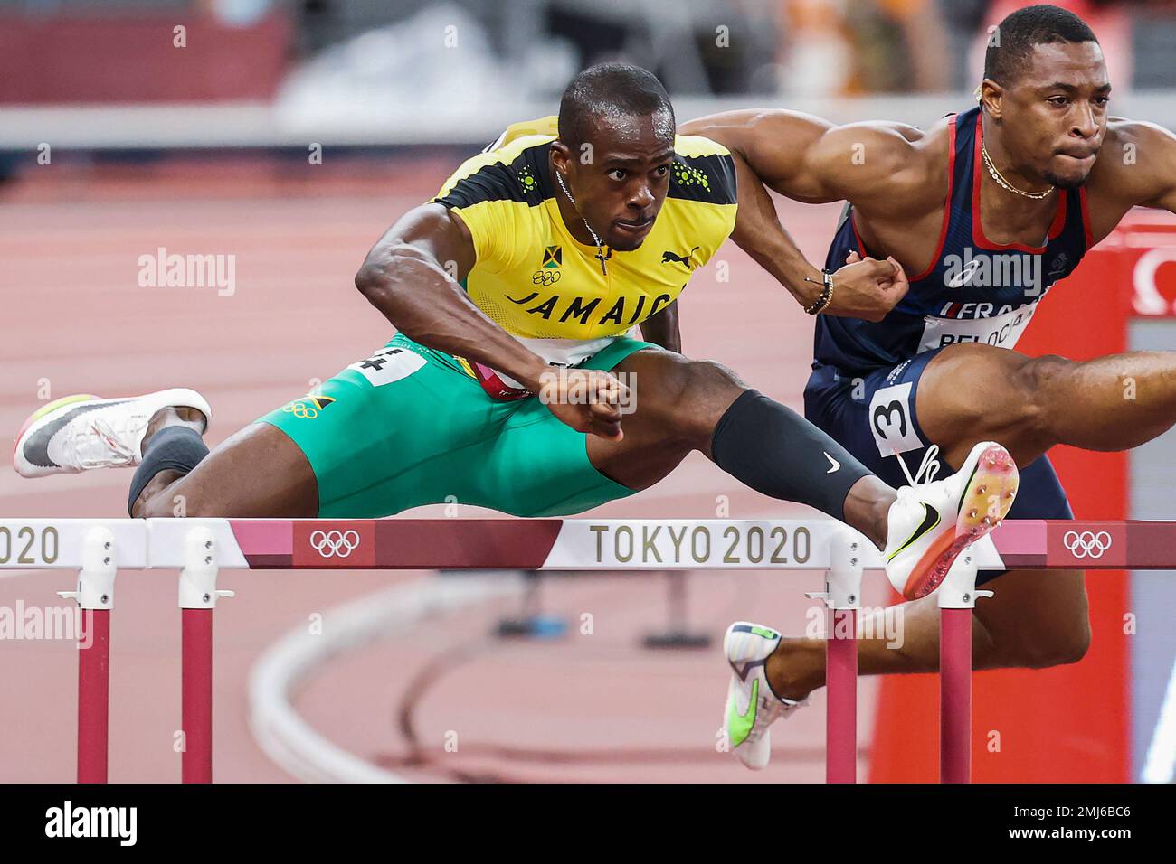 Ronald Levy (JAM) competing in the Men's 110 metres hurdles at the 2020 (2021) Olympic Summer Games, Tokyo, Japan Stock Photo