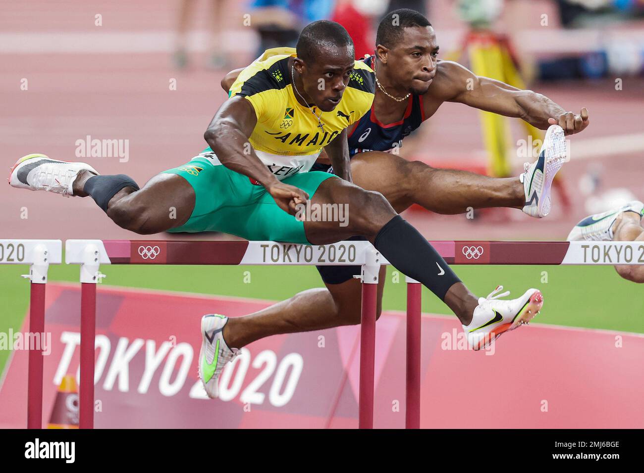 Ronald Levy (JAM) competing in the Men's 110 metres hurdles at the 2020 (2021) Olympic Summer Games, Tokyo, Japan Stock Photo