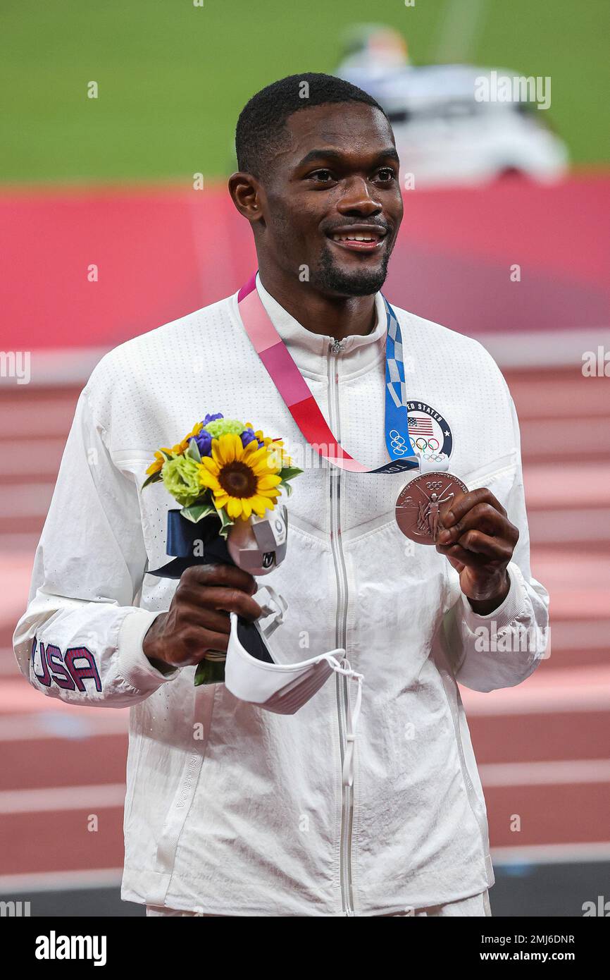Rai Benjamin (USA) Olympic Silver medalist in the Men's 400 metres hurdles at the 2020 (2021) Olympic Summer Games, Tokyo, Japan Stock Photo