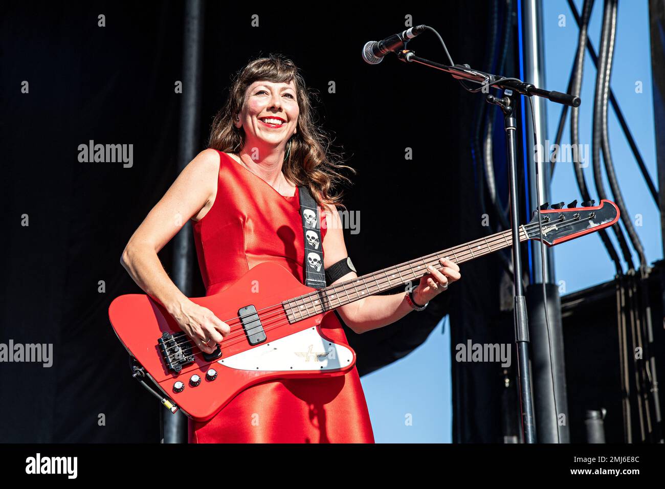 Nikki Monninger of the Silversun Pickups performs during KAABOO 2019 at the Del Mar Racetrack and Fairgrounds on Friday, Sept. 13, 2019, in San Diego, Calif. (Photo by Amy Harris/Invision/AP) Stock Photo