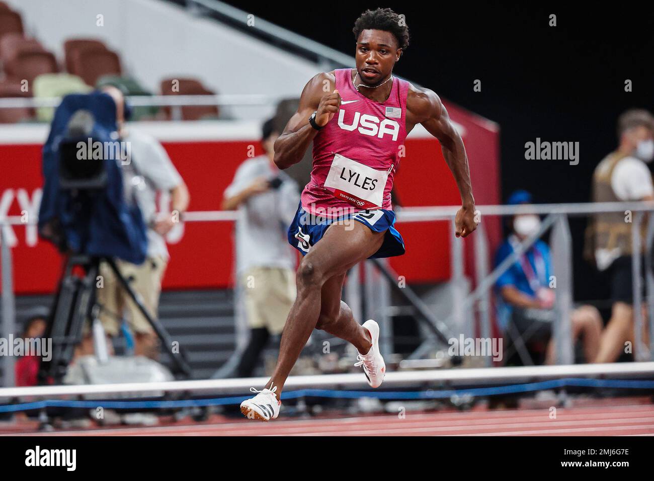 Noah Lyles (USA) competing in the Men's  200 meters at the 2020 (2021) Olympic Summer Games, Tokyo, Japan Stock Photo