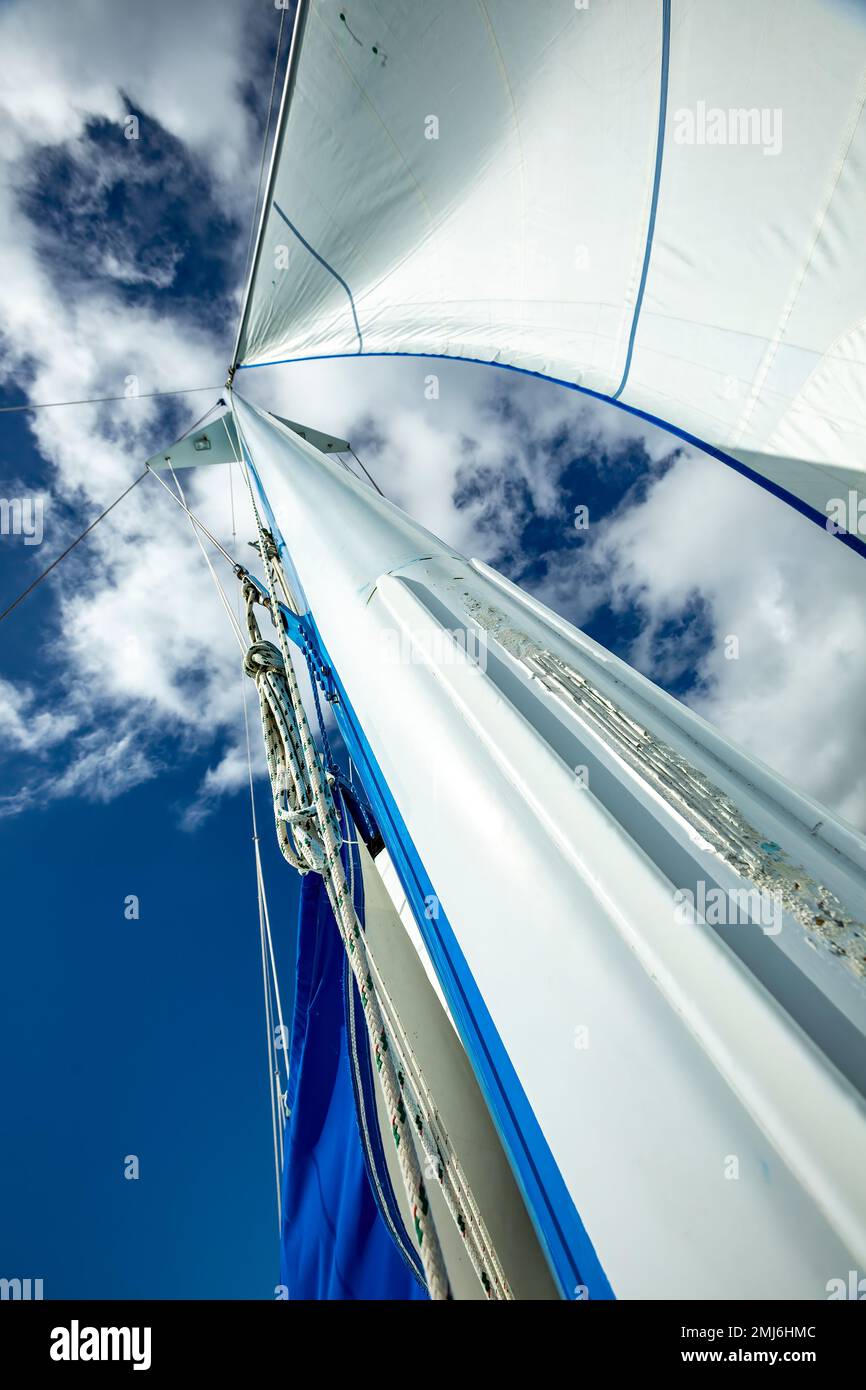 Catamaran mast and sail, near Fajardo, Puerto Rico Stock Photo - Alamy