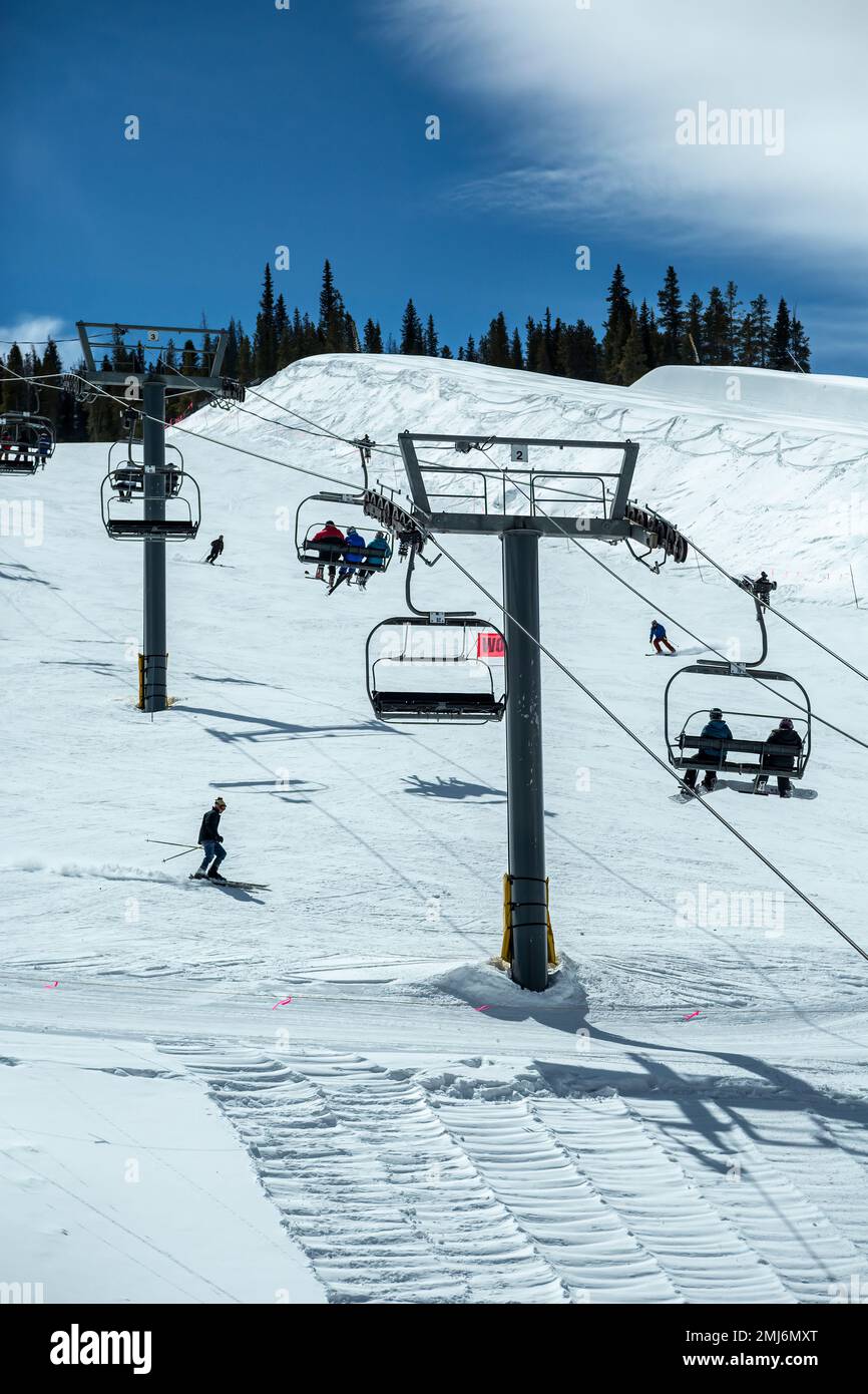 Skiers and ski lift, Center Village, Copper Mountain Ski Resort, Copper