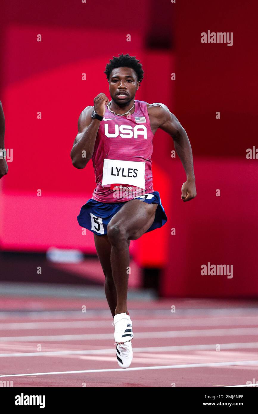 Noah Lyles (USA) competing in the Men's 200 meters at the 2020 (2021