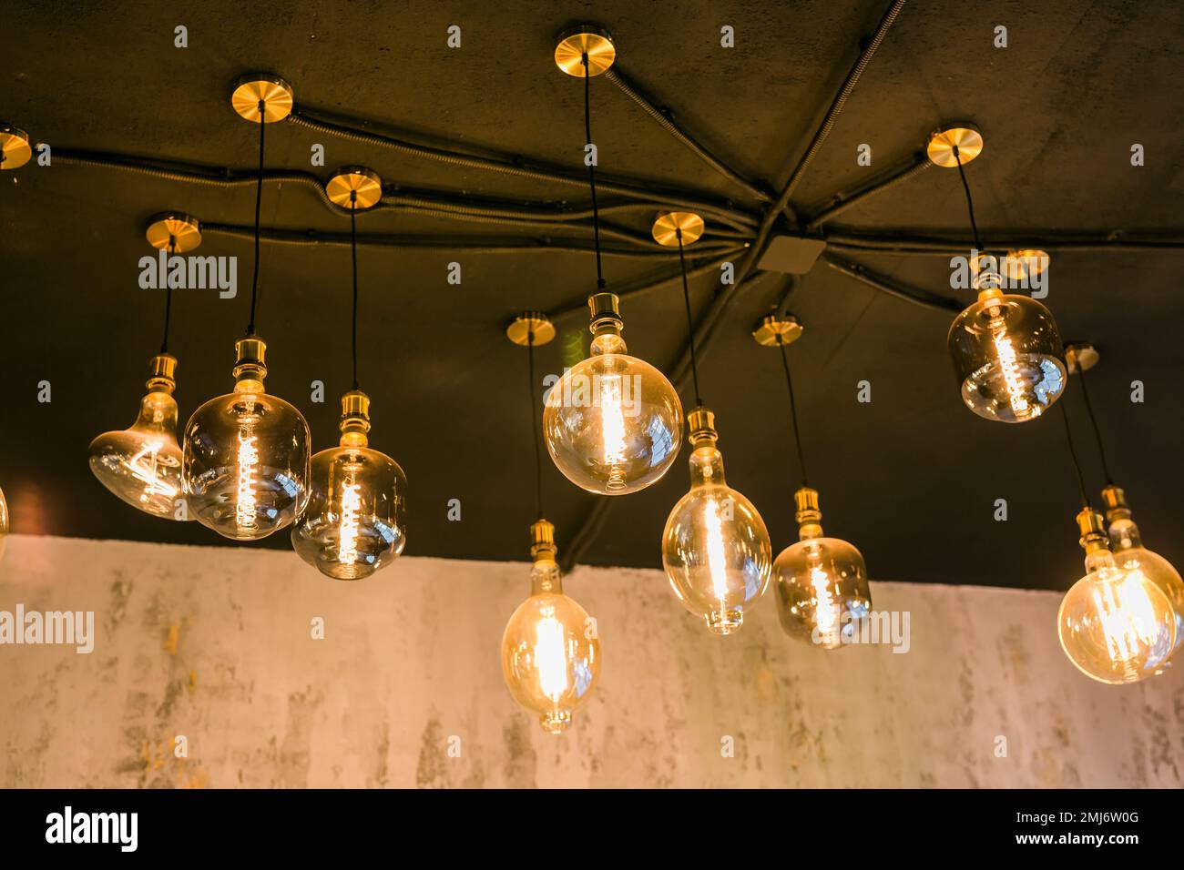 beautiful retro lighting decor in a coffee shop Stock Photo Alamy