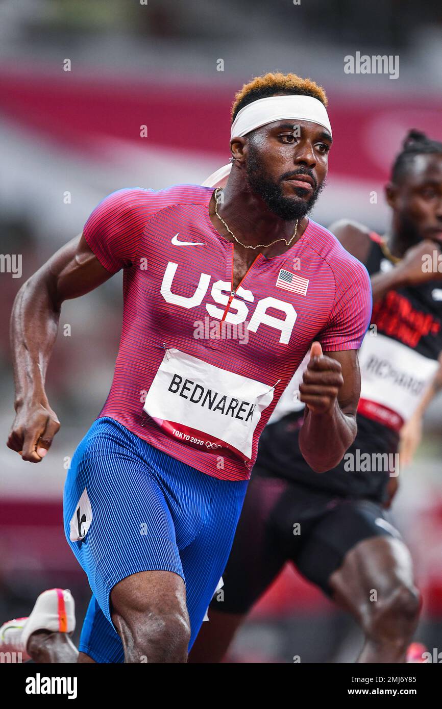 Bednarek (USA) competing in the Men's 200 meters at the 2020