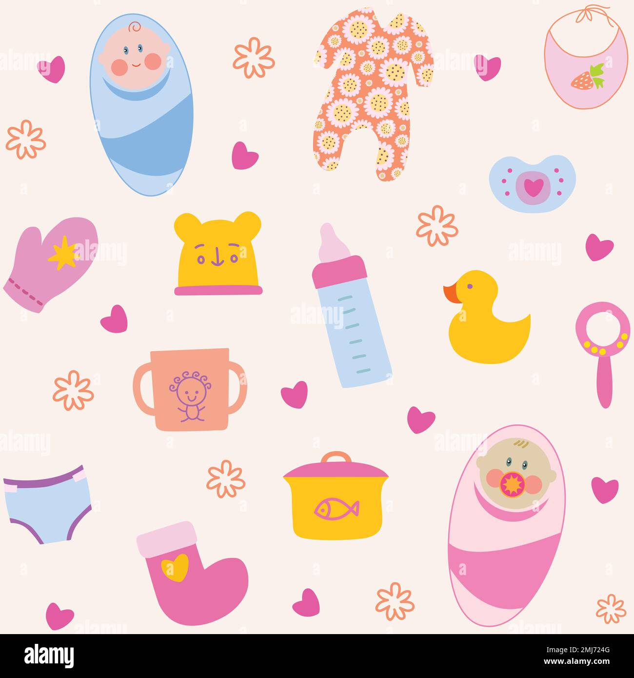 https://c8.alamy.com/comp/2MJ724G/colourful-baby-items-seamless-pattern-on-beige-background-2MJ724G.jpg
