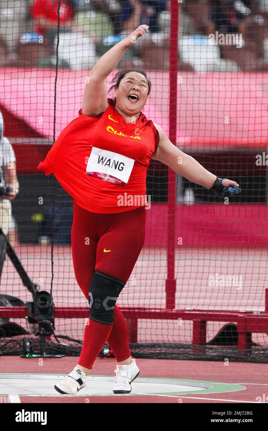 Zheng Wang (CHN) competing in the Women's hammer throw at the 2020 (2021) Olympic Summer Games, Tokyo, Japan Stock Photo