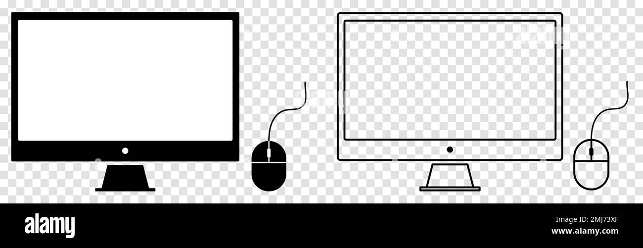 Computer icon set in line and flat style. Vector illustration isolated ...