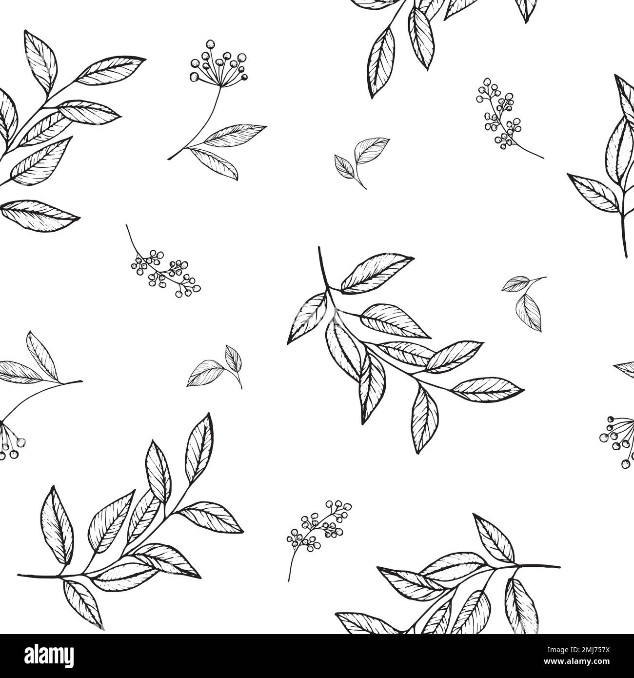 Hand drawing sketching seamless pattern with vector black and gray ...