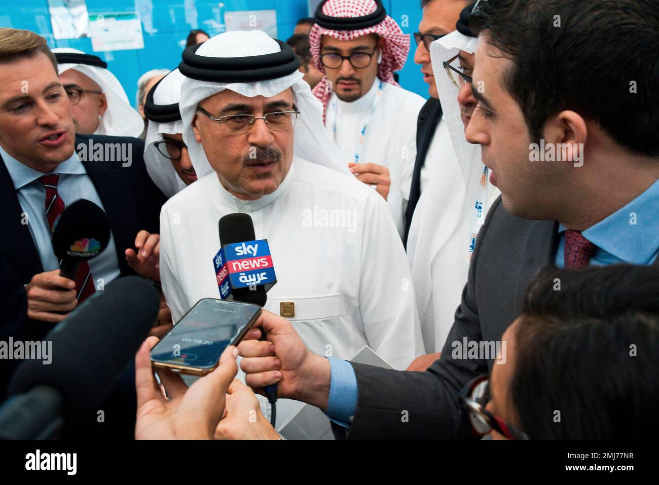 Amin Nasser, the chairman and CEO of the state-run oil giant Saudi Aramco,  speaks to journalists at the World Energy Congress in Abu Dhabi, United Arab  Emirates, Tuesday, Sept. 10, 2019. Nasser