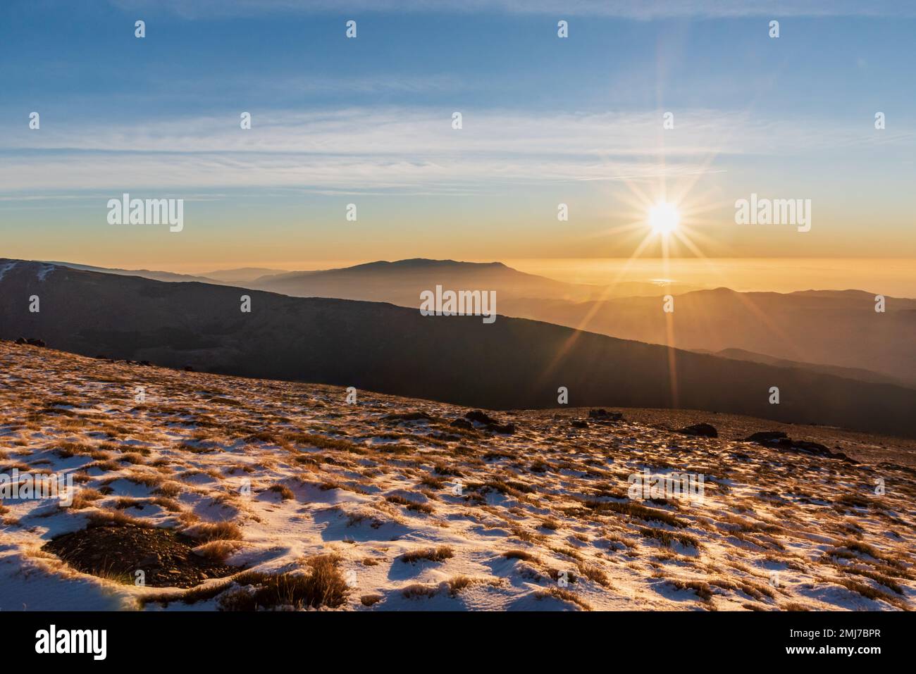 Landscape on the south face of the Sierra Nevada at sunrise, hill with