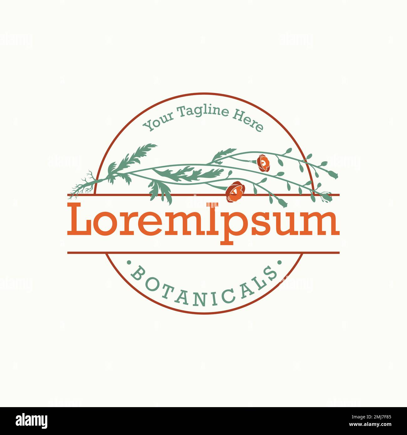 Simple and unique flower stalk and leaves in modern emblem image