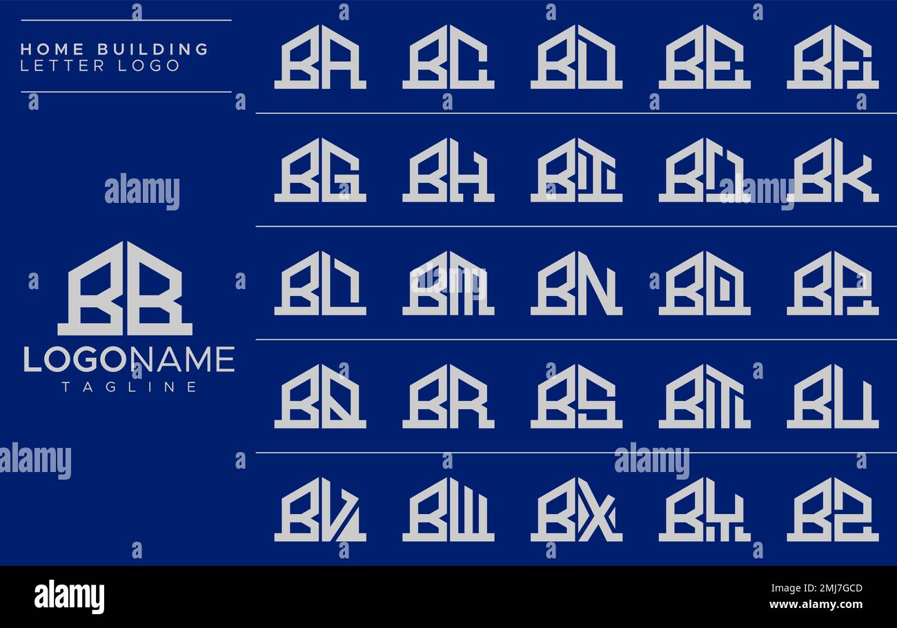 Bundle of B home letter logo design. Set of B house letter logo template. Stock Vector