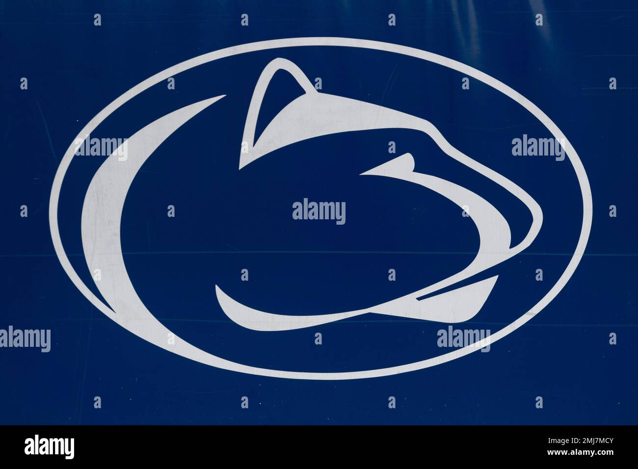 The Nittany Lion logo adorns a wall in the end zone of Beaver