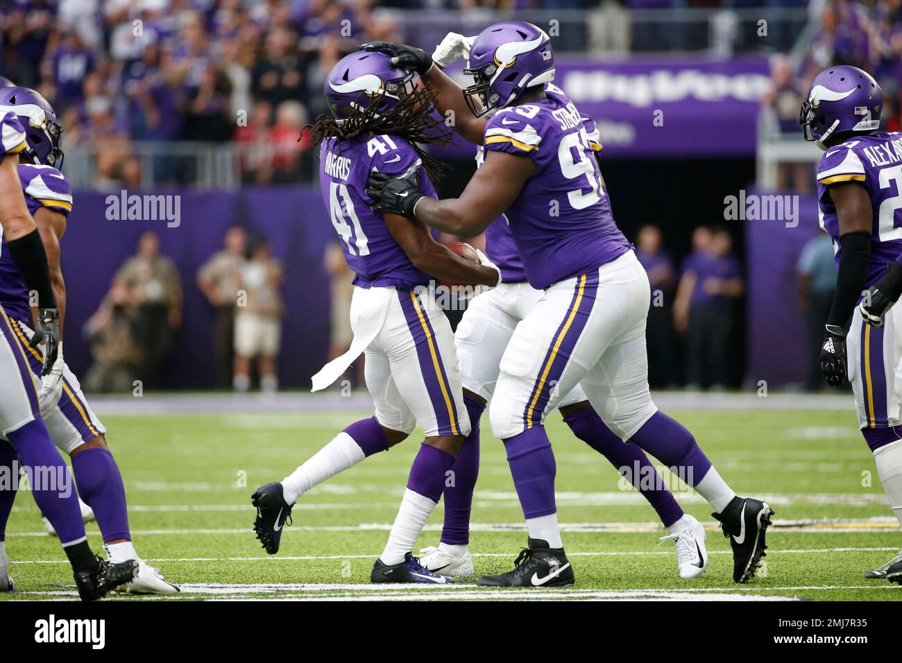 East Rutherford, New Jersey, USA. 6th Oct, 2019. Minnesota Vikings  defensive tackle Shamar Stephen (93) during a NFL game between the  Minnesota Vikings and the New York Giants at MetLife Stadium in