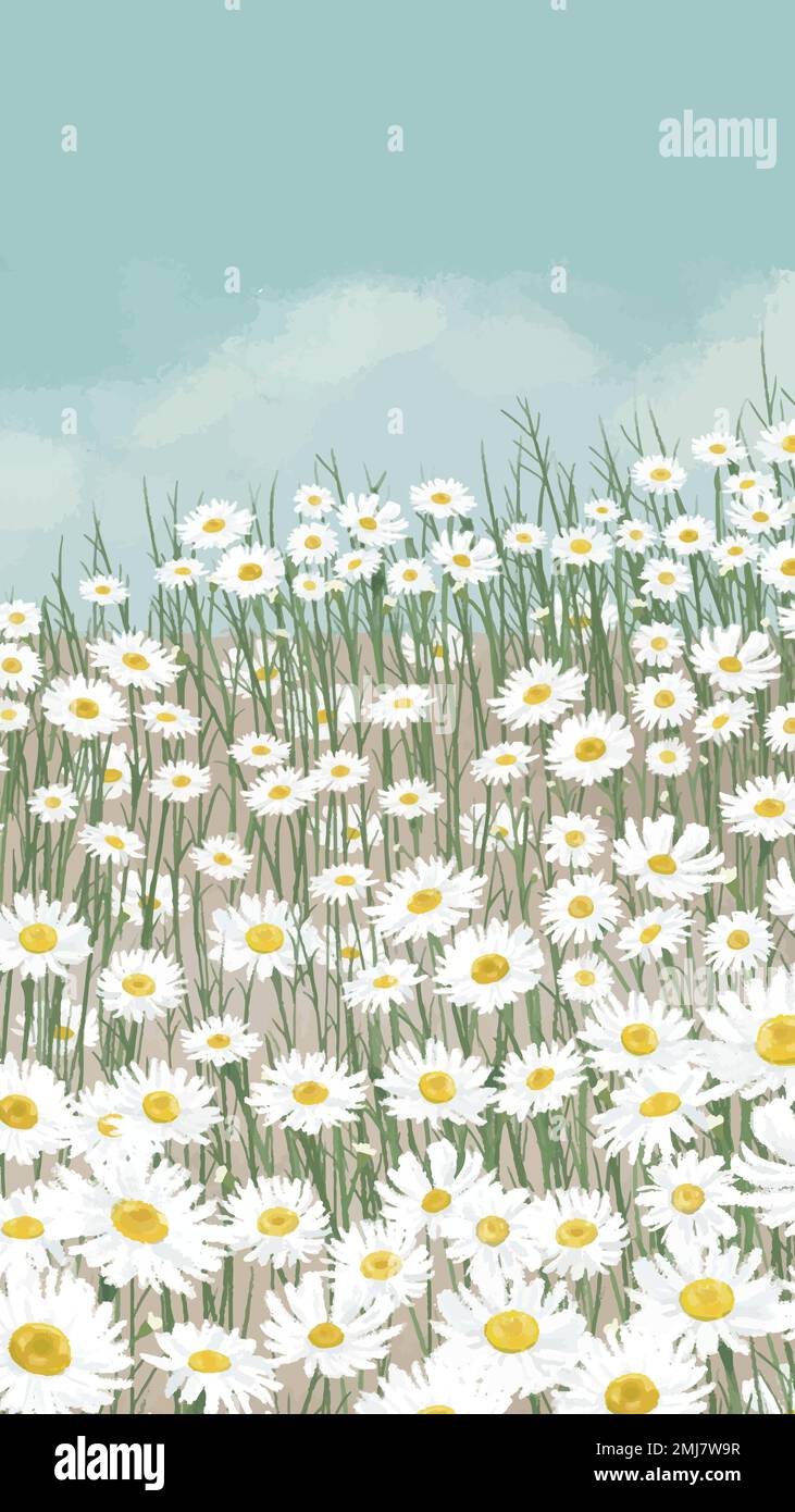 Blooming white daisy flower mobile phone wallpaper vector Stock Vector