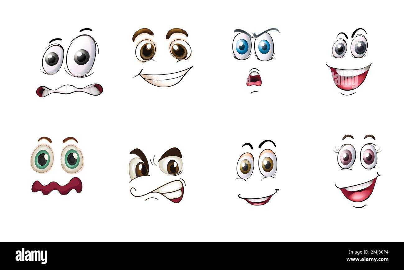 Funny cartoon faces. Vector clip art illustration with simple gradients. Each on a separate layer. Stock Vector