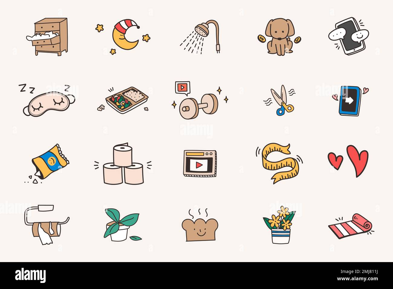 Cute social distancing and quarantine icon set vector Stock Vector