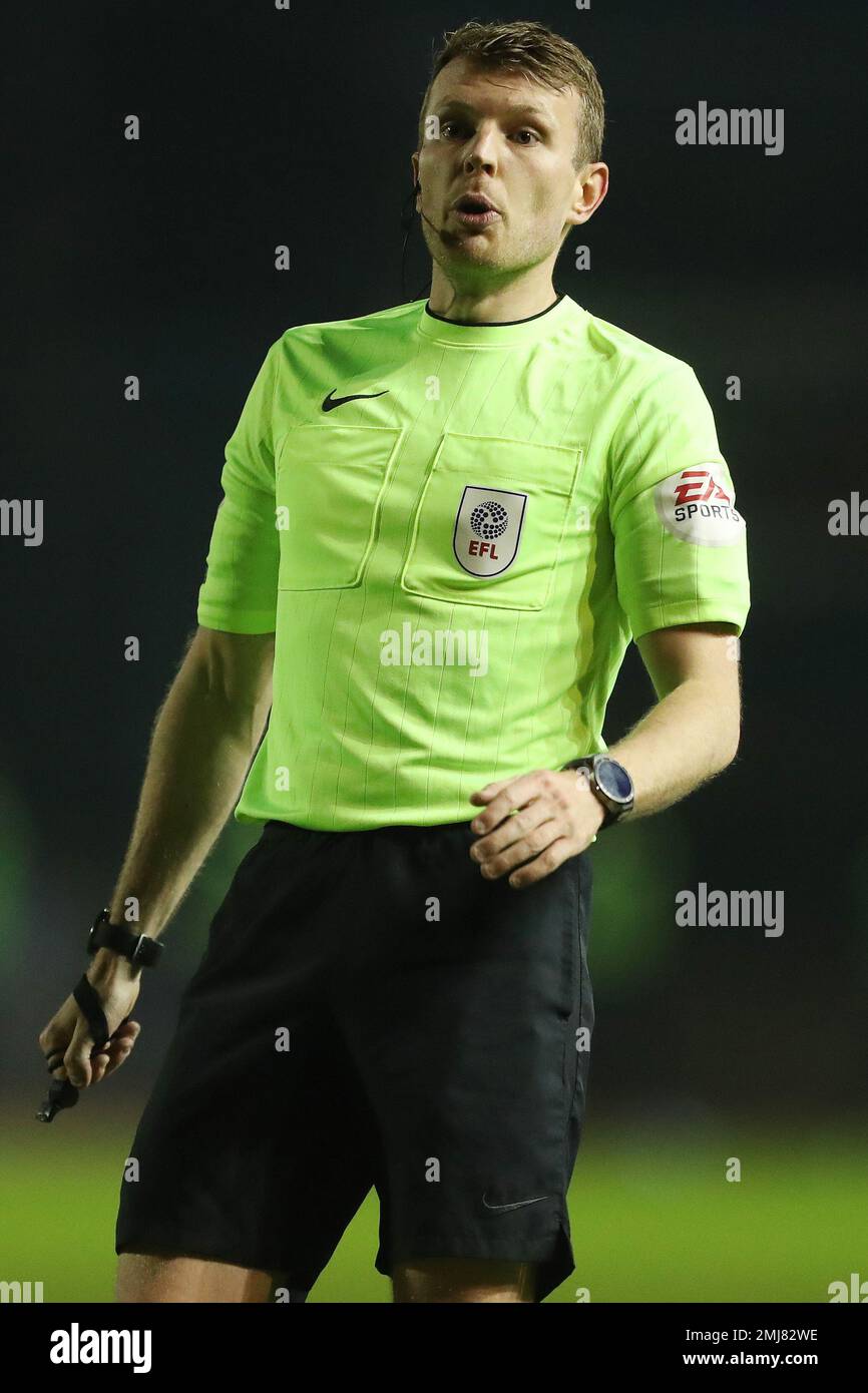 The match referee Samuel Barrot during the Sky Bet League 2 match between Carlisle United and Hartlepool United at Brunton Park, Carlisle on Tuesday 24th January 2023. (Credit: Mark Fletcher | MI News) Stock Photo