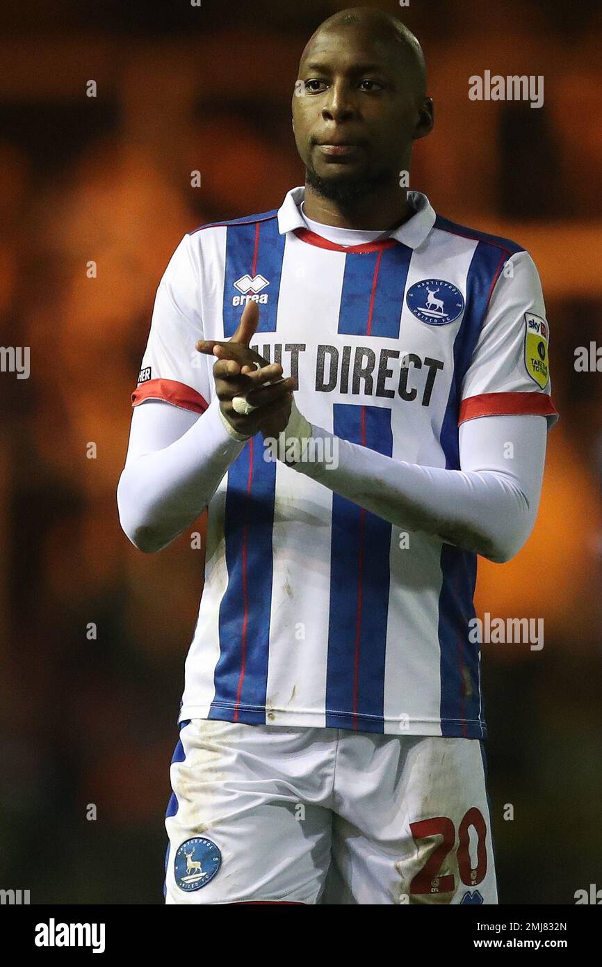 Mohamed Sylla of Hartlepool United  during the Sky Bet League 2 match between Carlisle United and Hartlepool United at Brunton Park, Carlisle on Tuesday 24th January 2023. (Credit: Mark Fletcher | MI News) Stock Photo