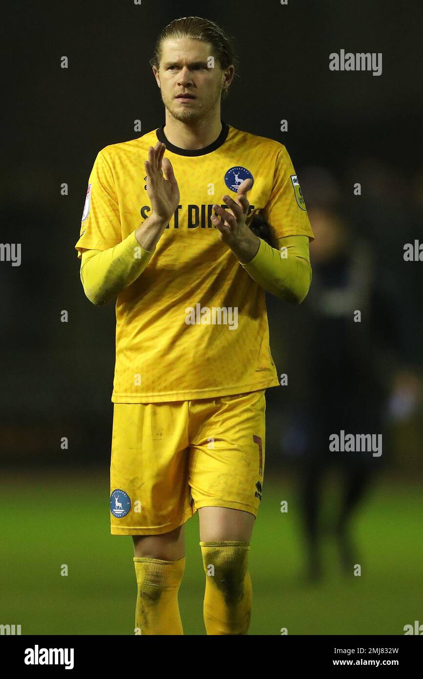 Ben Killip of Hartlepool United  during the Sky Bet League 2 match between Carlisle United and Hartlepool United at Brunton Park, Carlisle on Tuesday 24th January 2023. (Credit: Mark Fletcher | MI News) Stock Photo