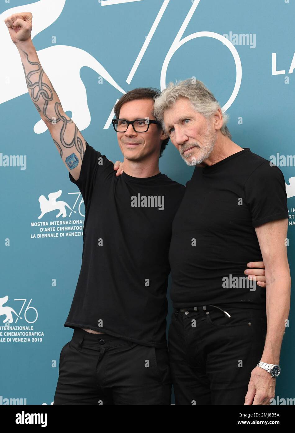 Musician Roger Waters, right, and director Sean Evans pose for
