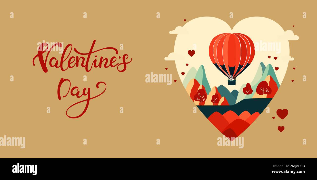 Valentine’s day background with air balloon. Vector illustration for ...