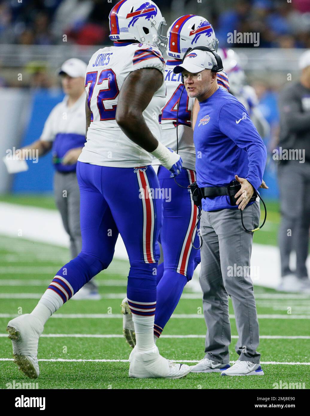 Buffalo Bills head coach Sean McDermott greets tight end Nate