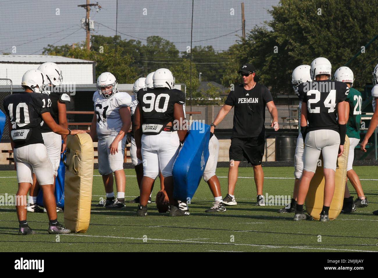 In this Tuesday, Sept. 3, 2019 photo, the Permian High School football
