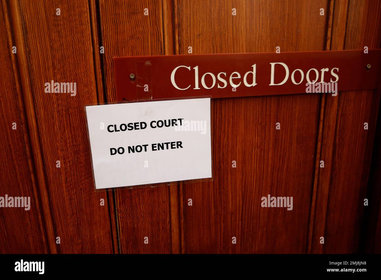 A closed doors of a court in the Scottish Court of Session in