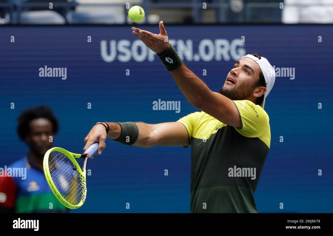 Matteo Berrettini, of Italy, serves to Gael Monfils, of France, during the quarterfinals of the U.S. Open tennis championships Wednesday, Sept