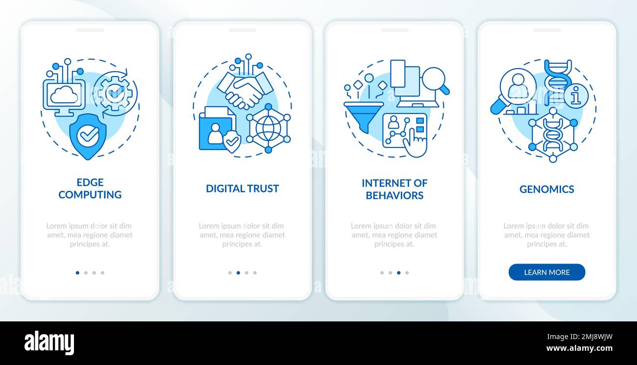 Information technology trends blue onboarding mobile app screen Stock Vector