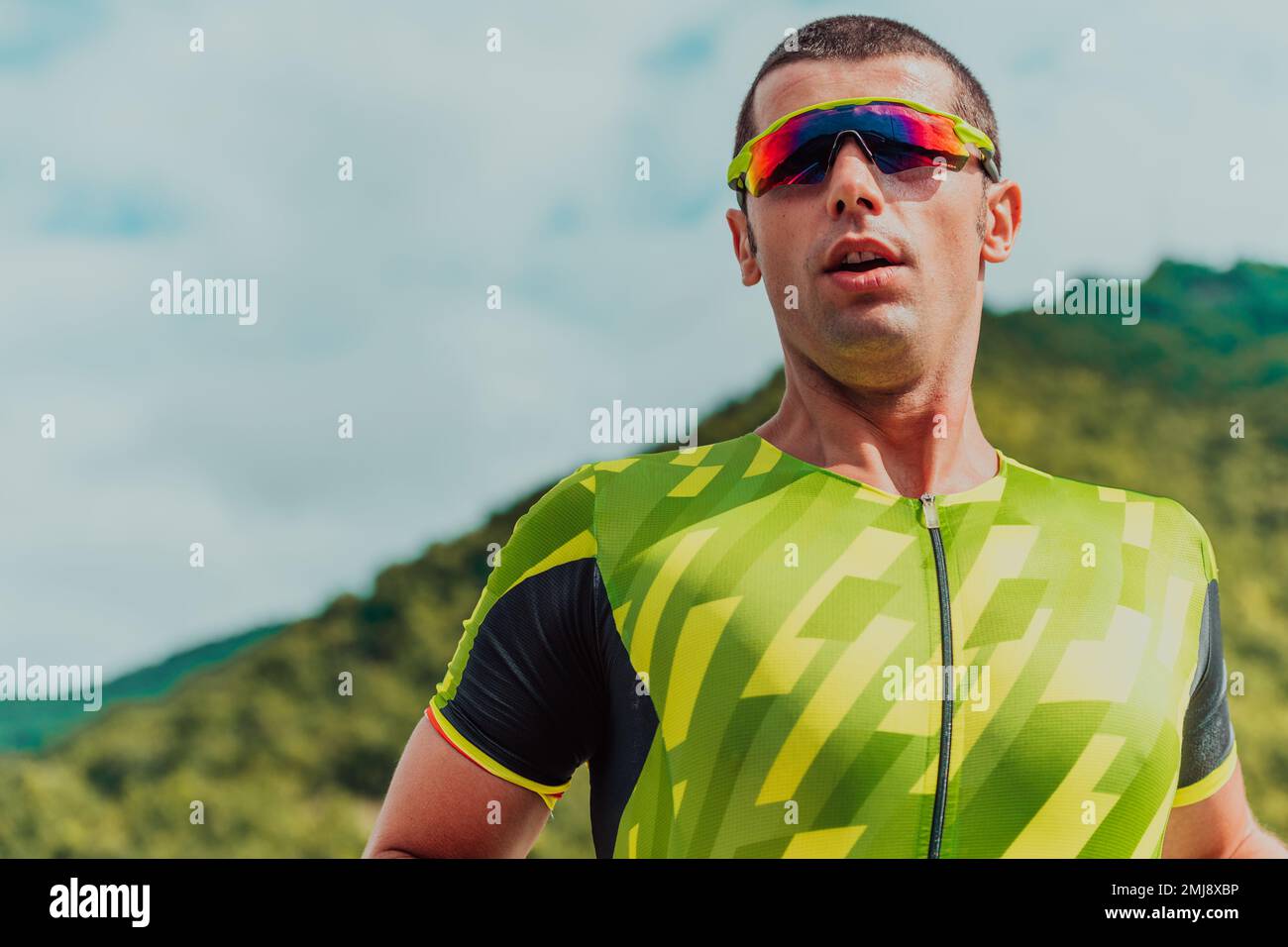 An athlete running a marathon and preparing for his competition. Photo