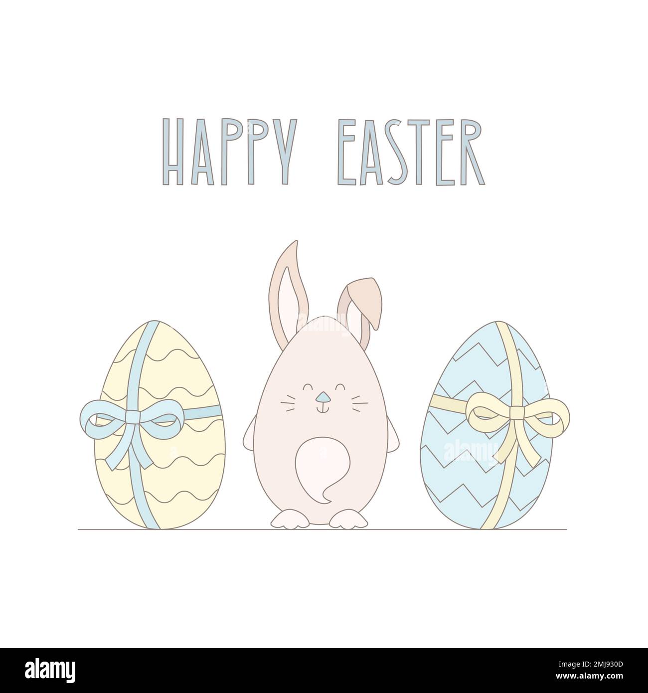 Cute easter vector illustration with rabbit, festive eggs, greeting for ...