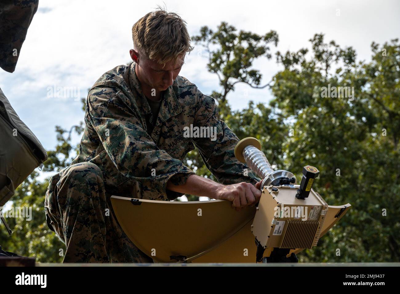 U.S. Marine Corps Lance Cpl. Nick Kirejczyk, a satellite transmissions system operator with