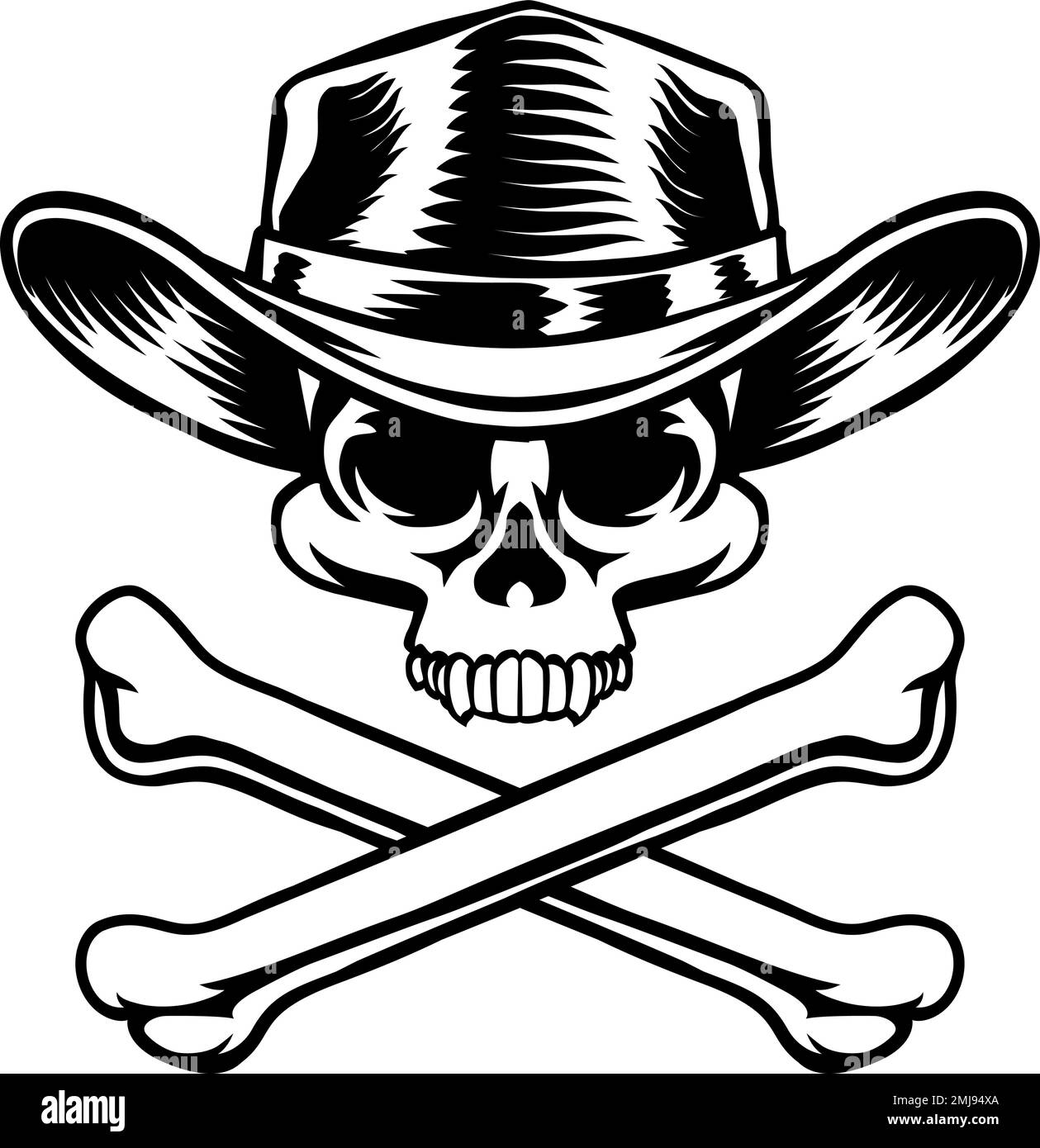 Cowboy Hat Western Skull Pirate Cross Bones Stock Vector