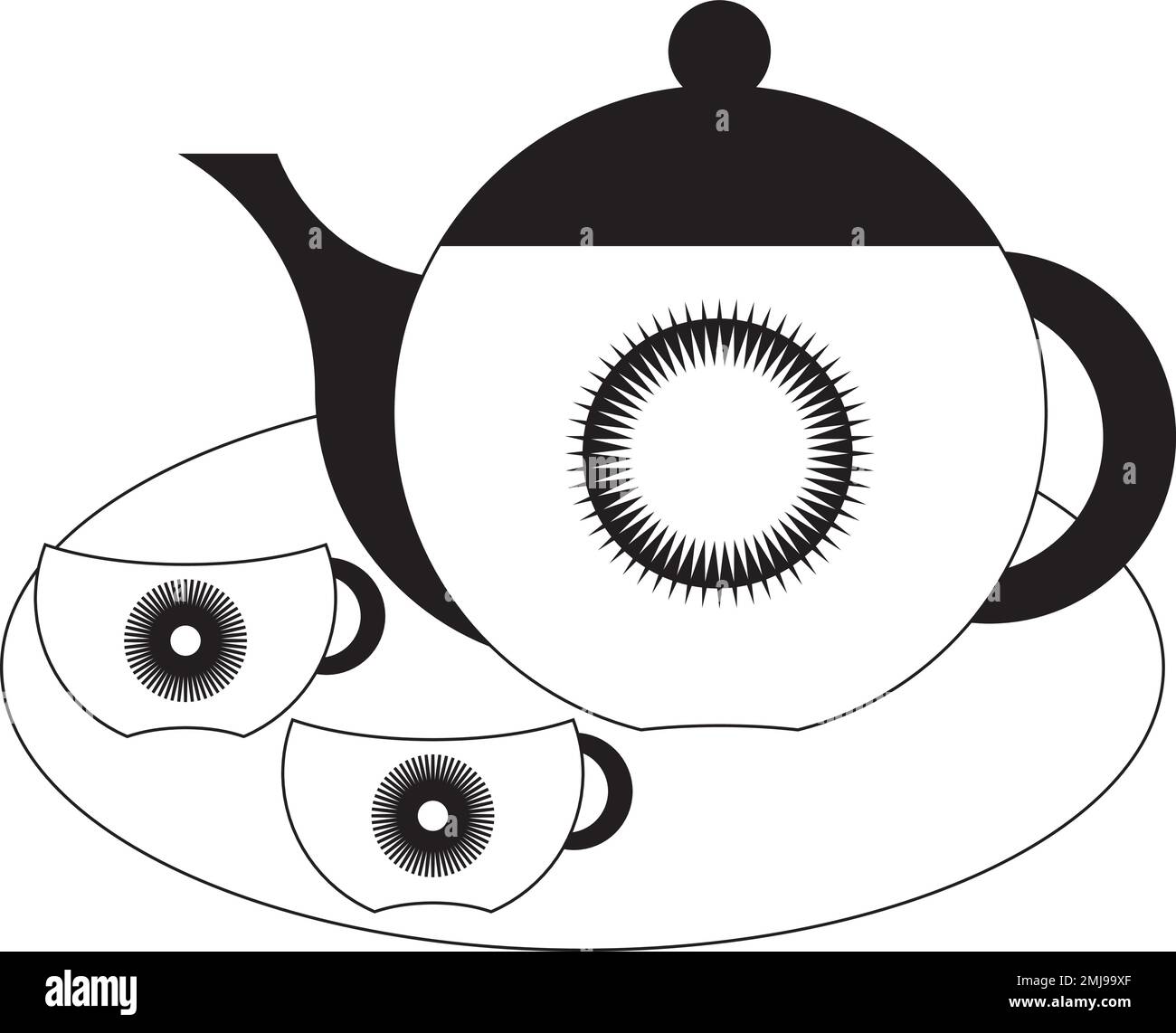 Black and white isolated tea set and tea service icon. Vector