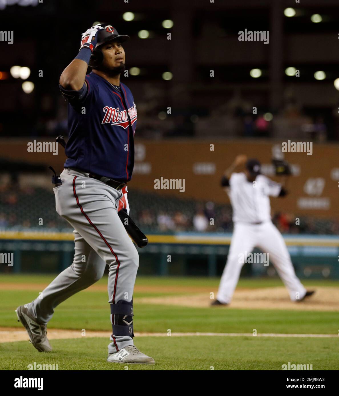 Minnesota Twins' Luis Arraez reacts after hitting a single during the sixth  inning of a baseball game against the Tampa Bay Rays, Saturday, June 11,  2022, in Minneapolis. (AP Photo/Stacy Bengs Stock