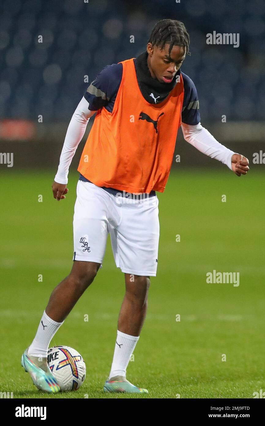 West Bromwich, UK. 27th Jan, 2023. Akeel Higgins of West Bromwich Albion during the pre-game warm up ahead of during the Premier League 2 U23 match West Bromwich Albion U23 vs Aston Villa U23 at The Hawthorns, West Bromwich, United Kingdom, 27th January 2023 (Photo by Gareth Evans/News Images) Credit: News Images LTD/Alamy Live News Stock Photo