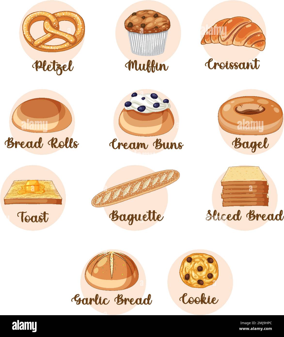 Different types of bread with name illustration Stock Vector Image