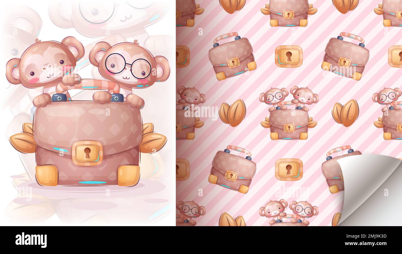 Monkey with diplomat - seamless pattern Stock Vector