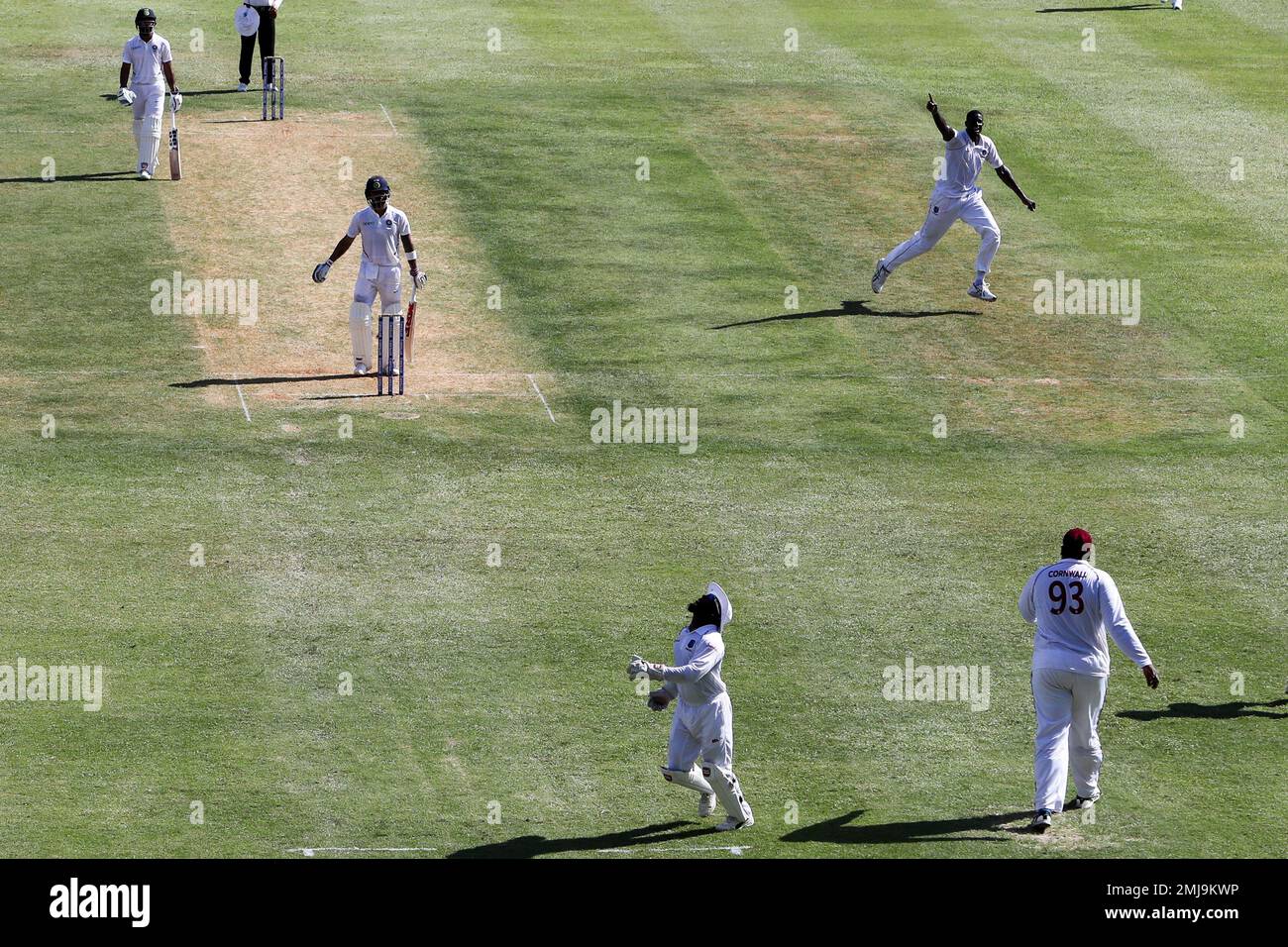 West Indies' captain Jason Holder celebrates taking the wicket of India