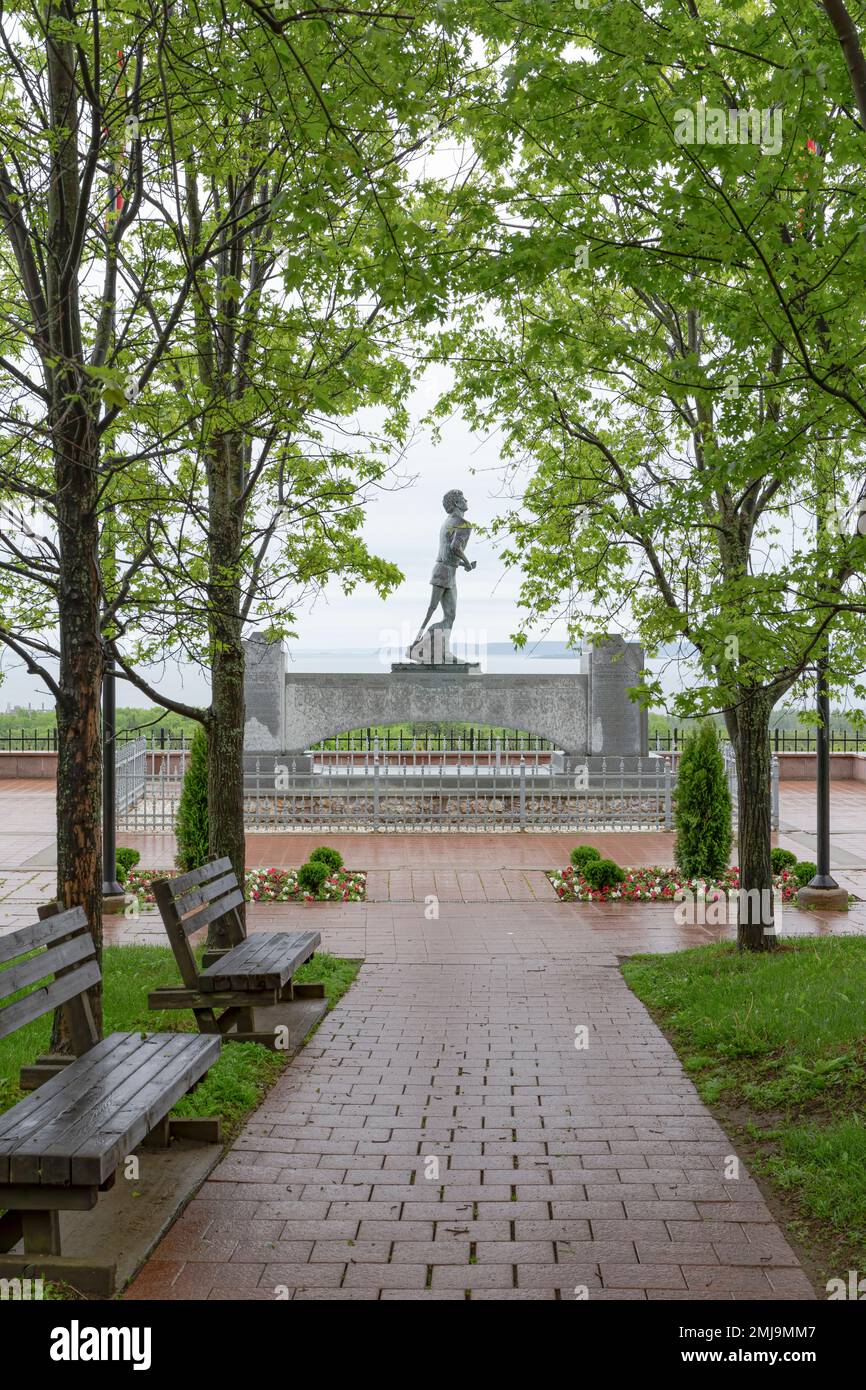 Completed on June 26, 1982, the Terry Fox Memorial and Lookout is found in the outskirts of the city of Thunder Bay, Ontario, Canada. Stock Photo